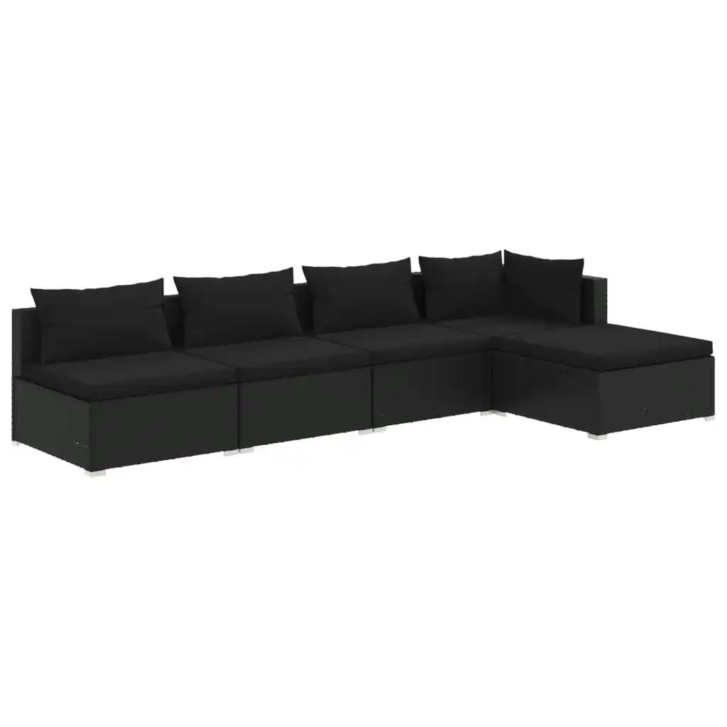 5 Piece Garden Lounge Set with Cushions Poly Rattan Black 3101624
