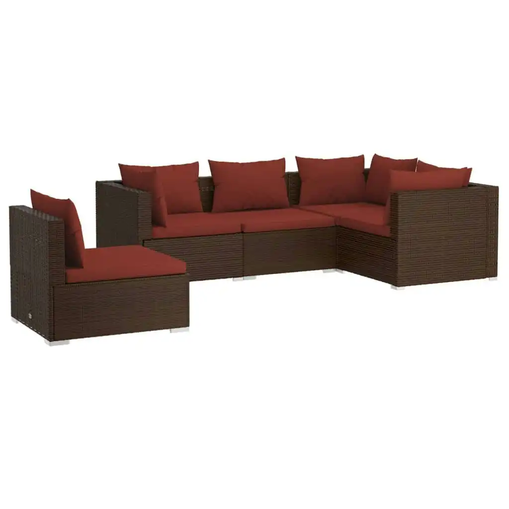 5 Piece Garden Lounge Set with Cushions Poly Rattan Brown 3102315