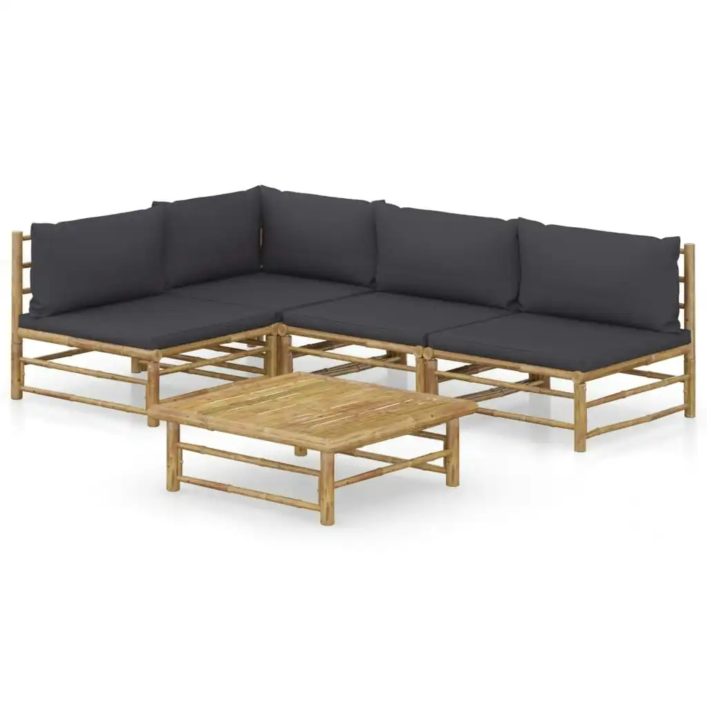 5 Piece Garden Lounge Set with Dark Grey Cushions Bamboo 3058242