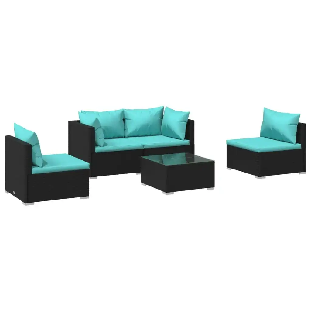 5 Piece Garden Lounge Set with Cushions Poly Rattan Black 3102177