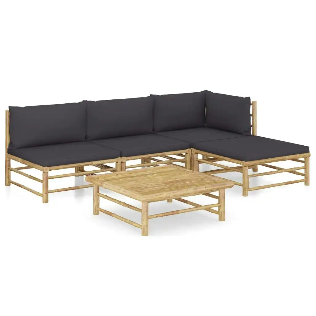 5 Piece Garden Lounge Set with Dark Grey Cushions Bamboo 3058192