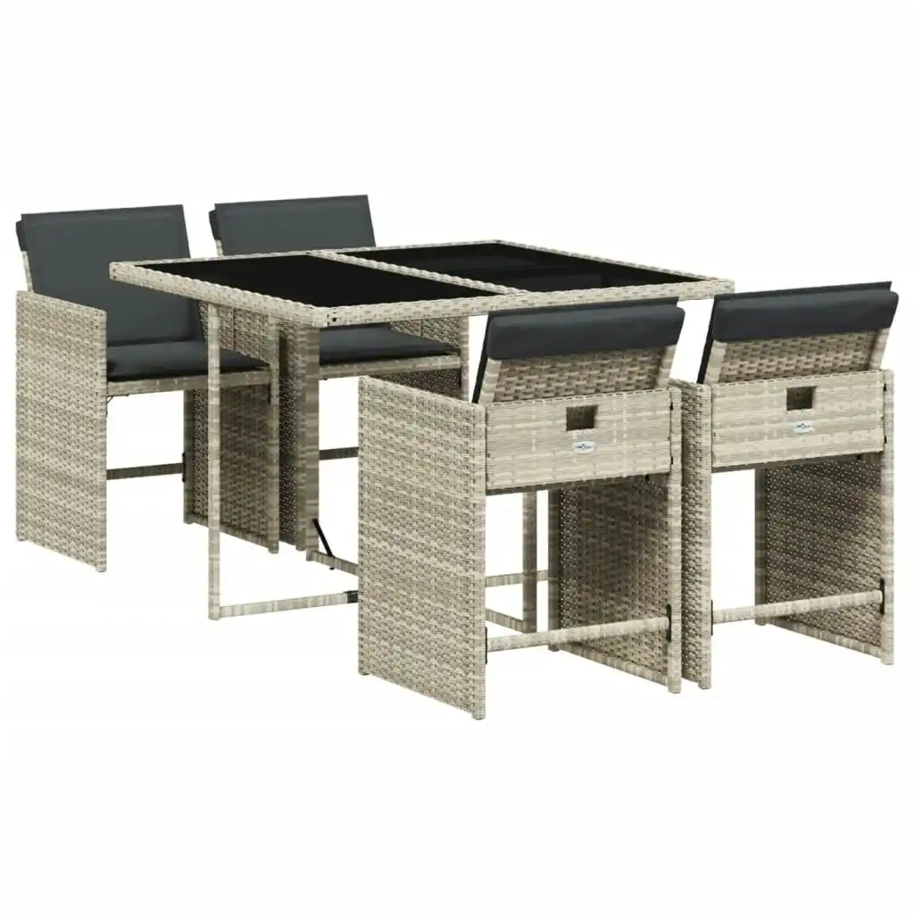 5 Piece Garden Dining Set with Cushions Light Grey Poly Rattan 3211079