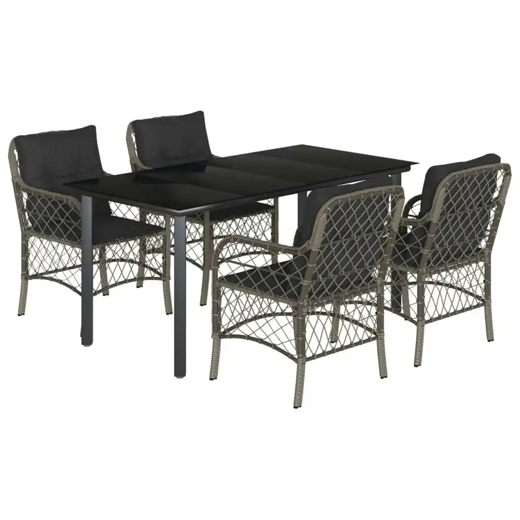 5 Piece Garden Dining Set with Cushions Grey Poly Rattan 3212134