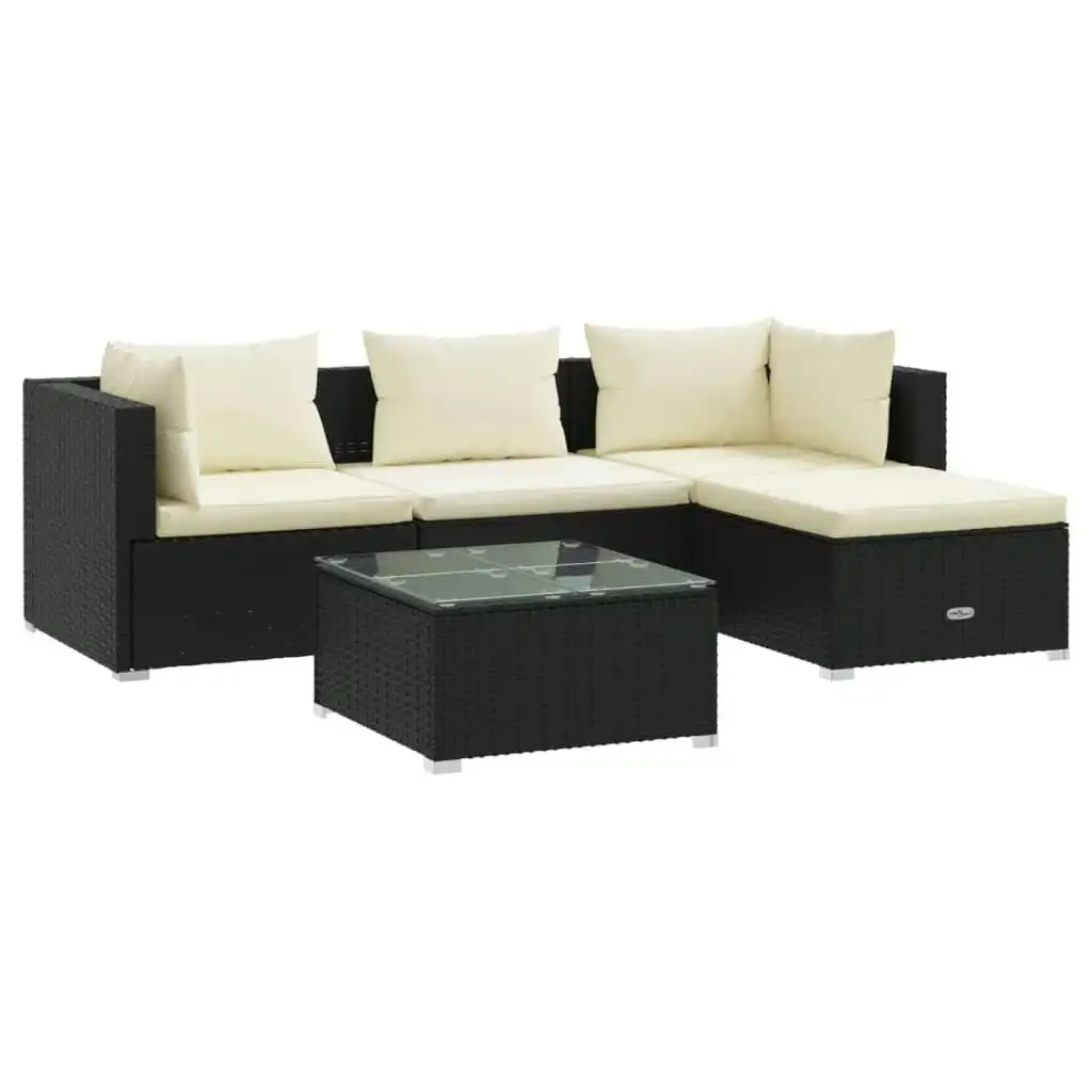 5 Piece Garden Lounge Set with Cushions Poly Rattan Black 3101647