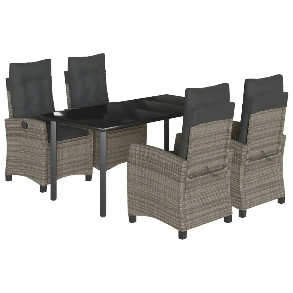 5 Piece Garden Dining Set with Cushions Grey Poly Rattan 3212796