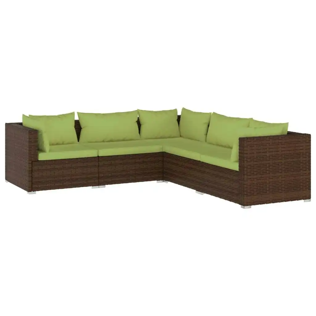 5 Piece Garden Lounge Set with Cushions Poly Rattan Brown 3101700