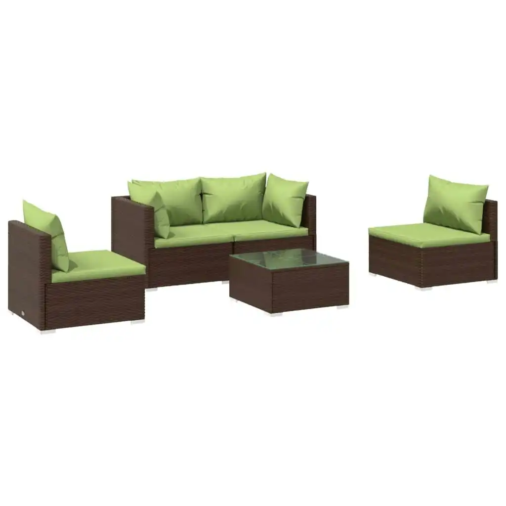 5 Piece Garden Lounge Set with Cushions Poly Rattan Brown 3102180