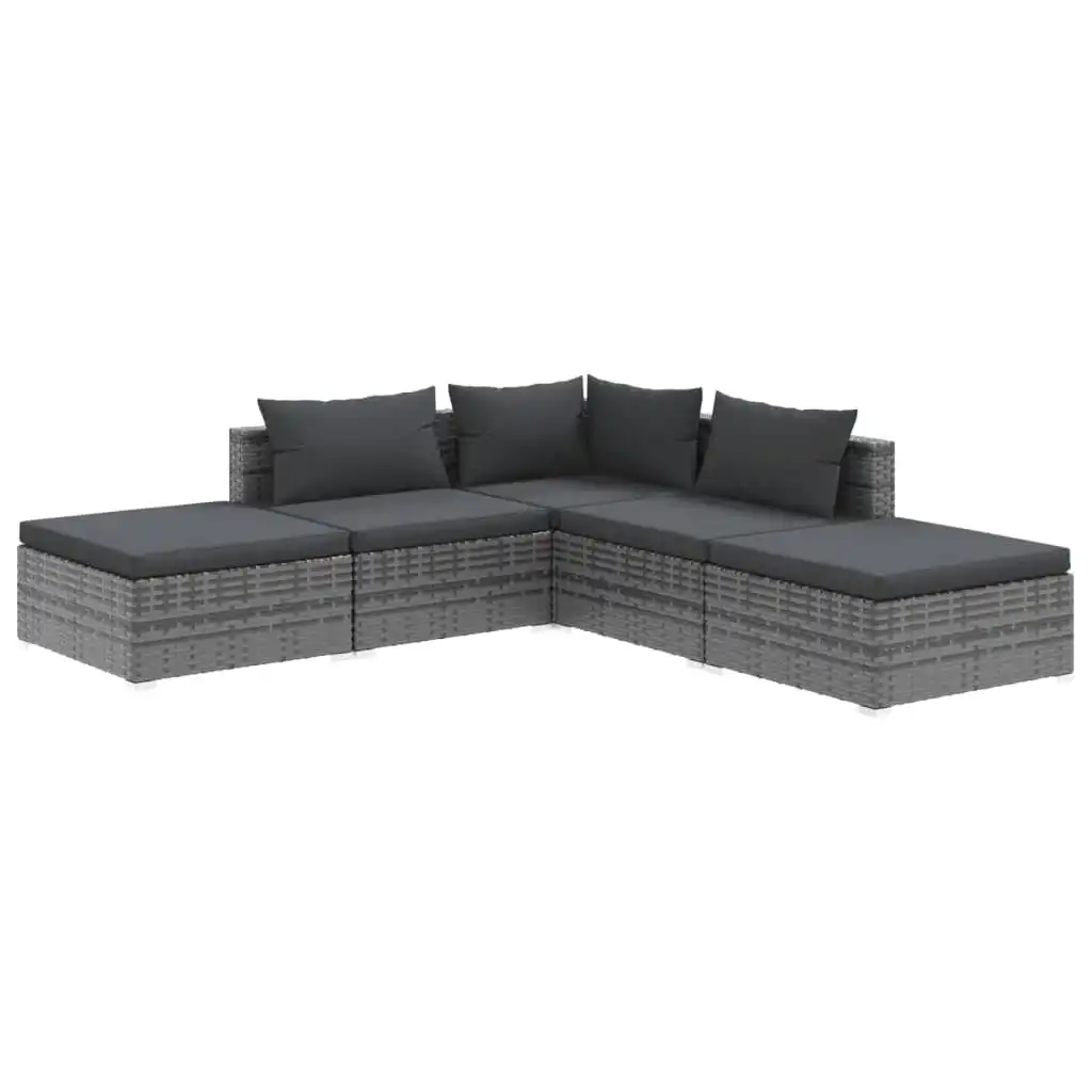 5 Piece Garden Lounge Set with Cushions Poly Rattan Grey 3101613