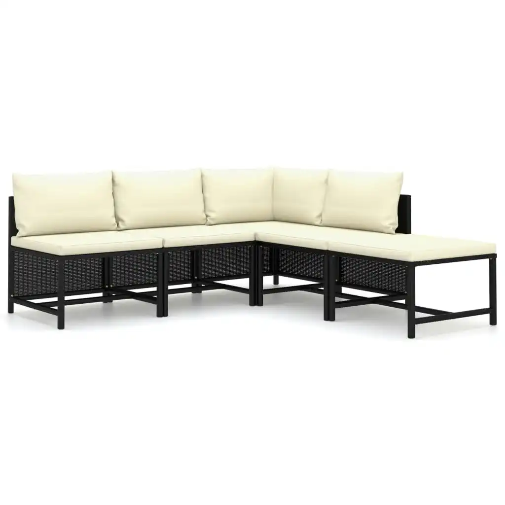 5 Piece Garden Lounge Set with Cushions Poly Rattan Black 3059781