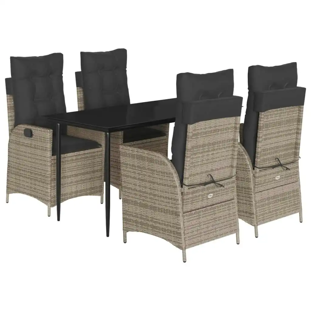 5 Piece Garden Dining Set with Cushions Grey Poly Rattan 3213217