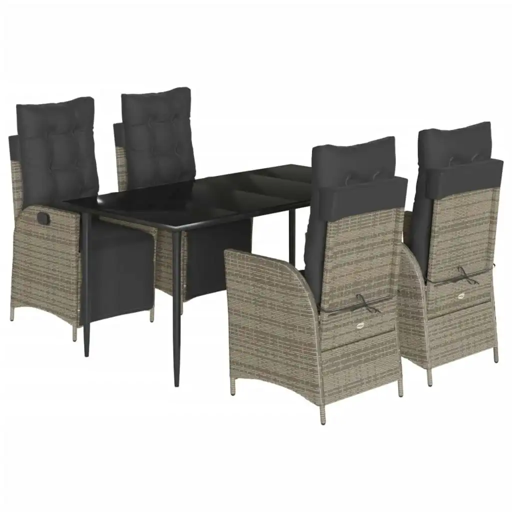5 Piece Garden Dining Set with Cushions Grey Poly Rattan 3213423