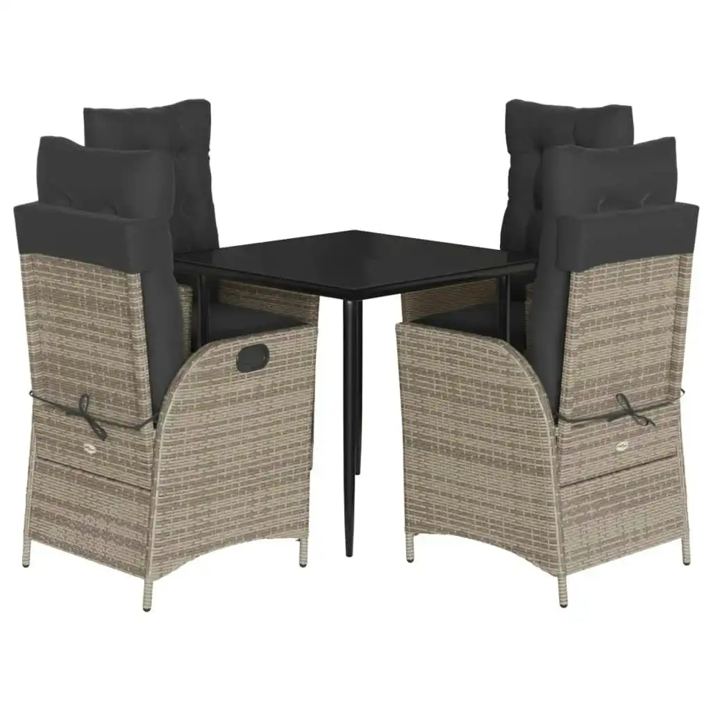 5 Piece Garden Dining Set with Cushions Grey Poly Rattan 3213421
