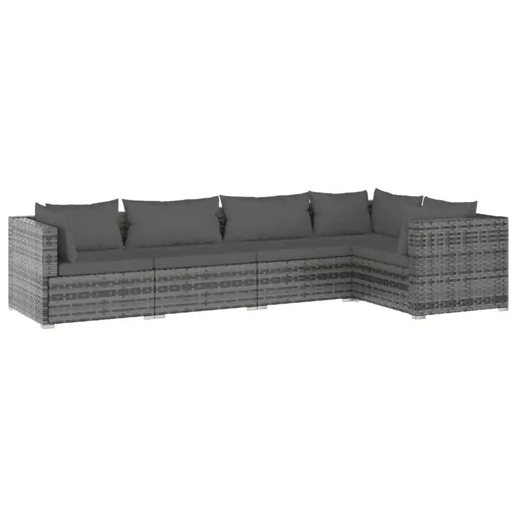 5 Piece Garden Lounge Set with Cushions Poly Rattan Grey 3101693