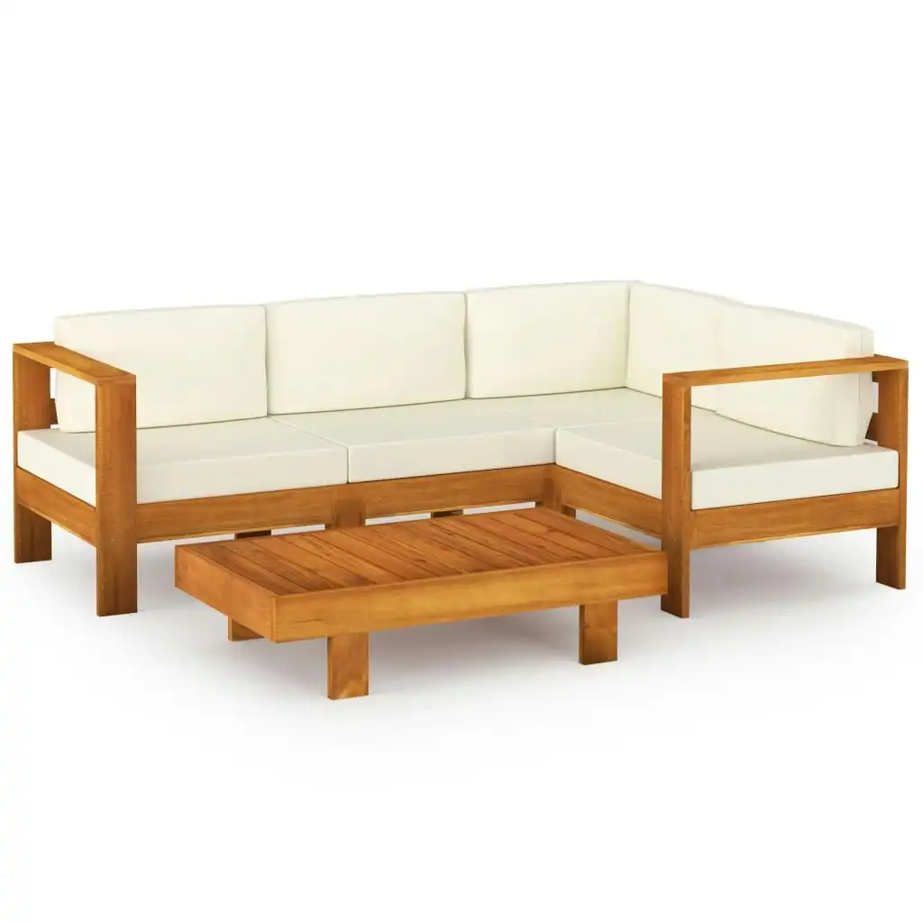 5 Piece Garden Lounge Set with Cream White Cushions Acacia Wood 3057932