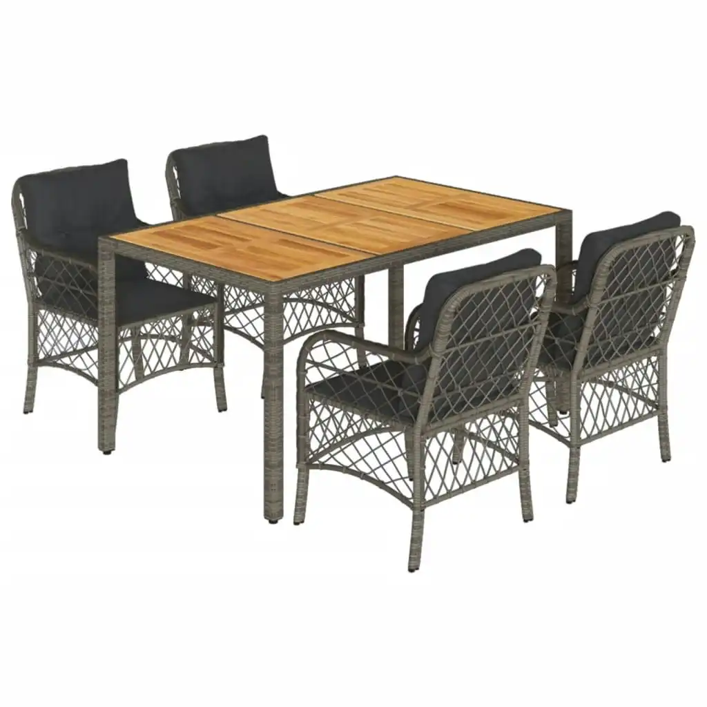 5 Piece Garden Dining Set with Cushions Grey Poly Rattan 3212050