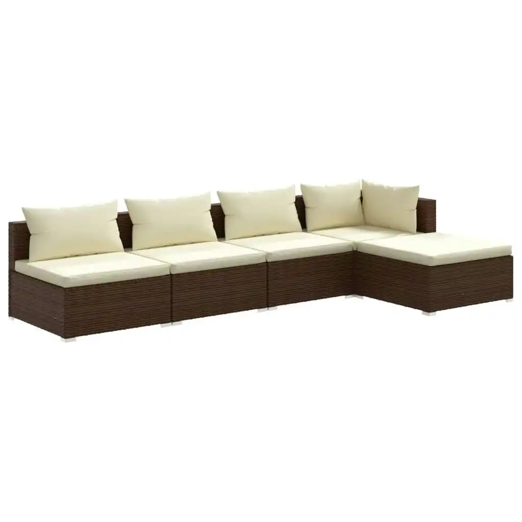 5 Piece Garden Lounge Set with Cushions Poly Rattan Brown 3101626