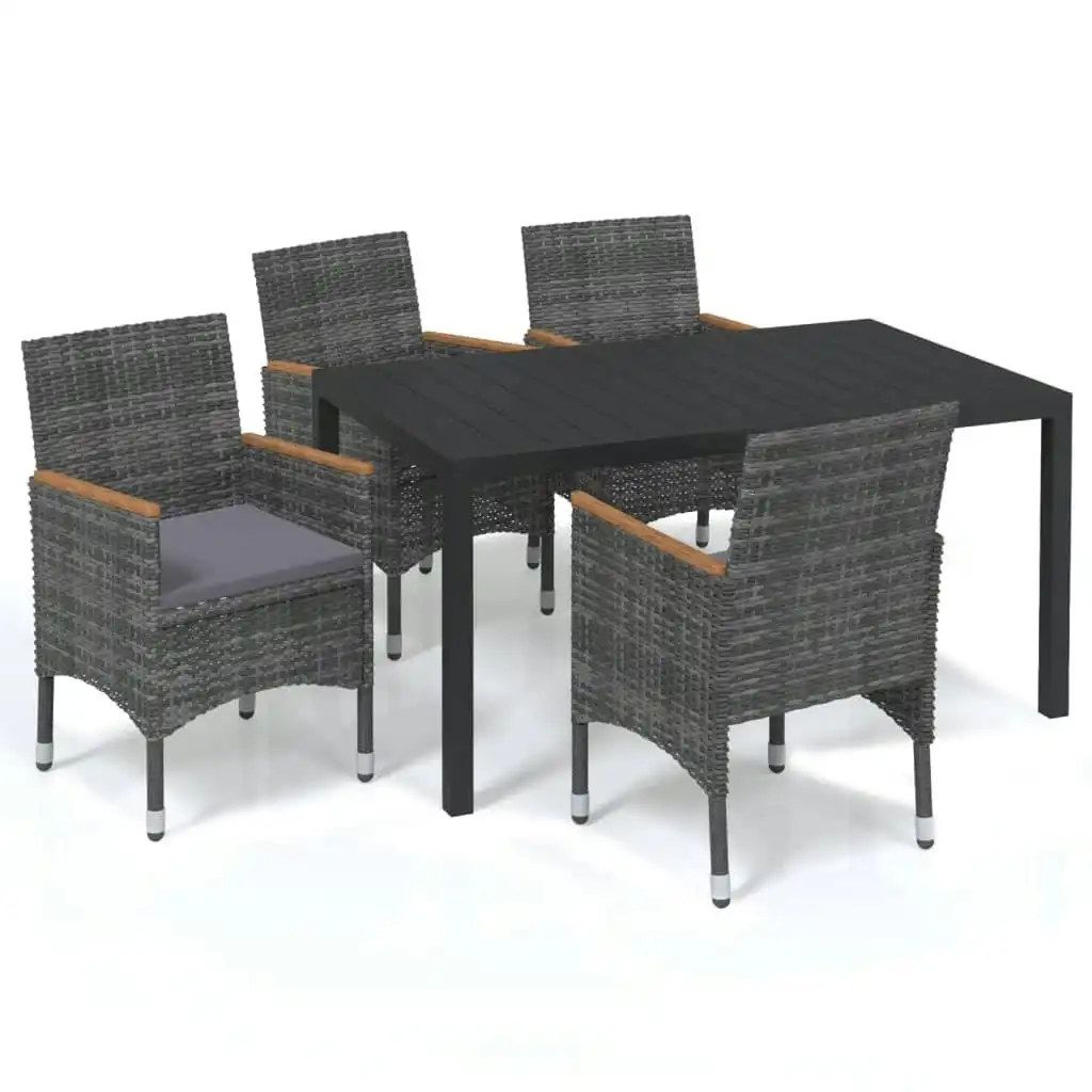 5 Piece Garden Dining Set with Cushions Poly Rattan Grey 3095029