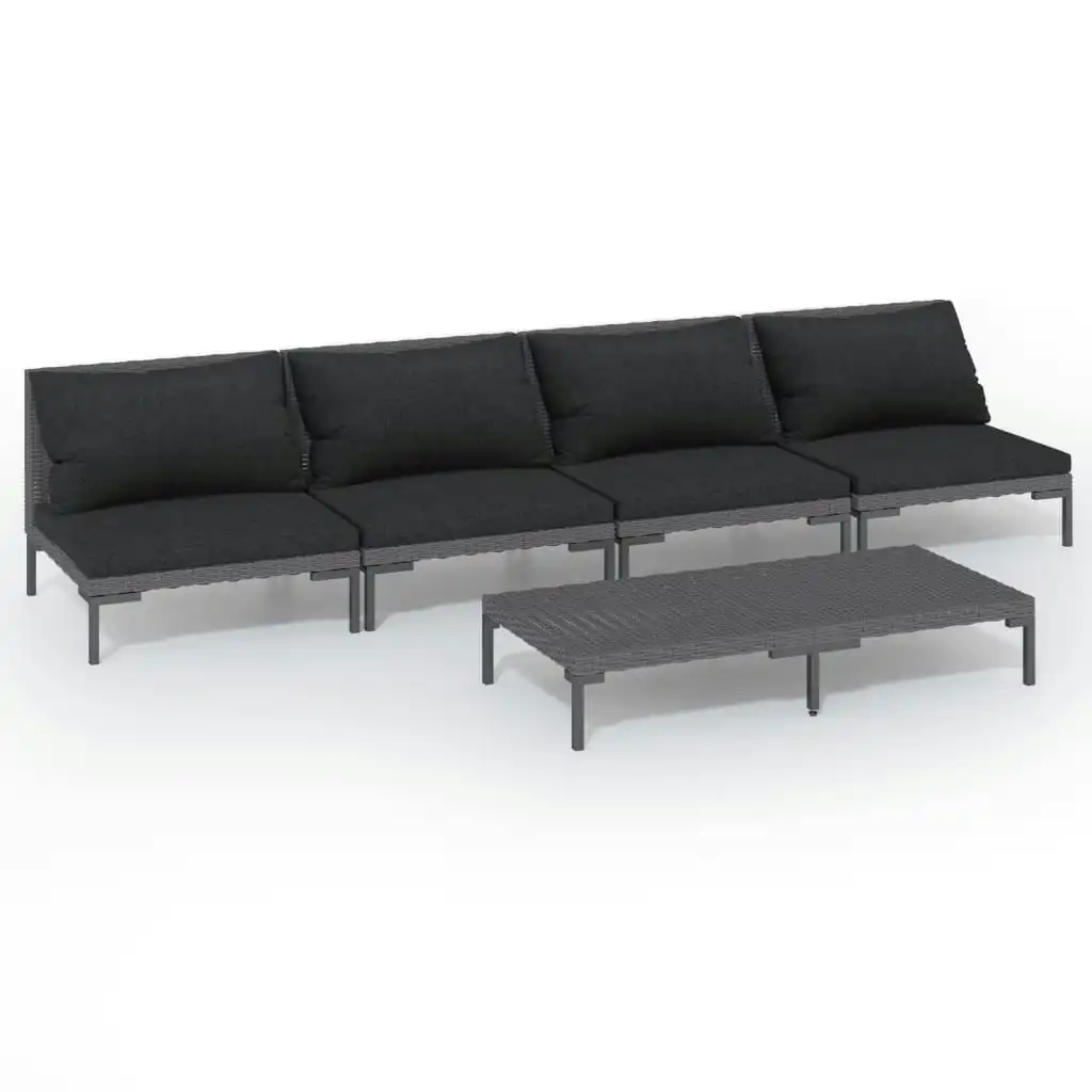 5 Piece Garden Lounge Set with Cushions Poly Rattan Dark Grey 3099815