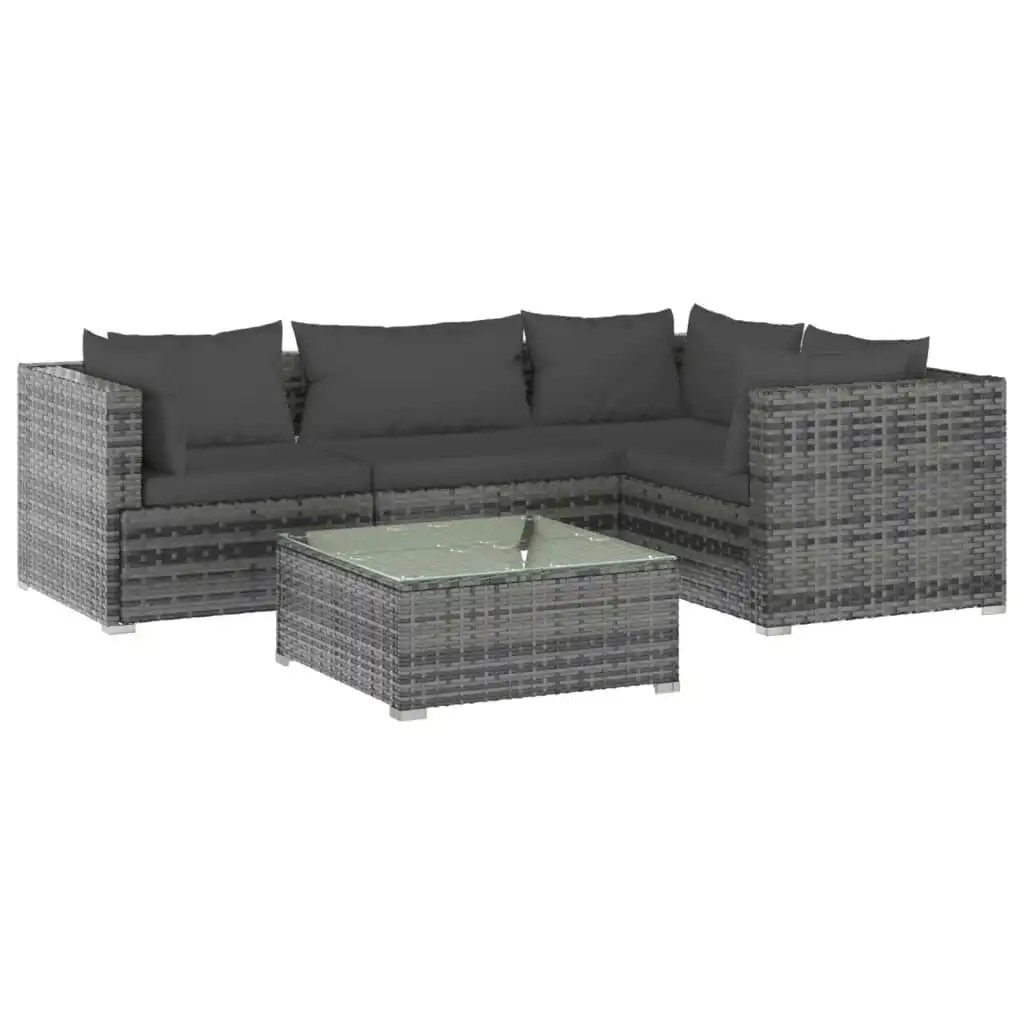 5 Piece Garden Lounge Set with Cushions Poly Rattan Grey 3101685