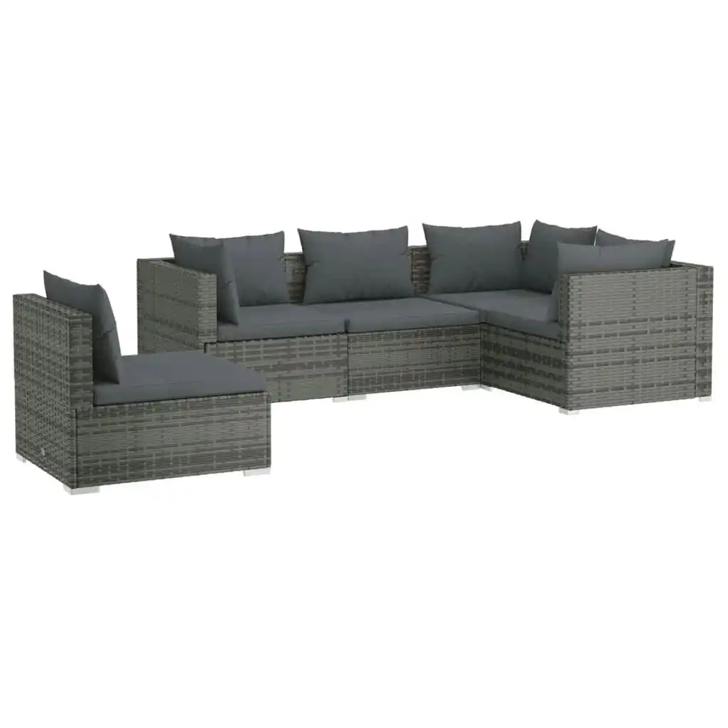 5 Piece Garden Lounge Set with Cushions Poly Rattan Grey 3102317