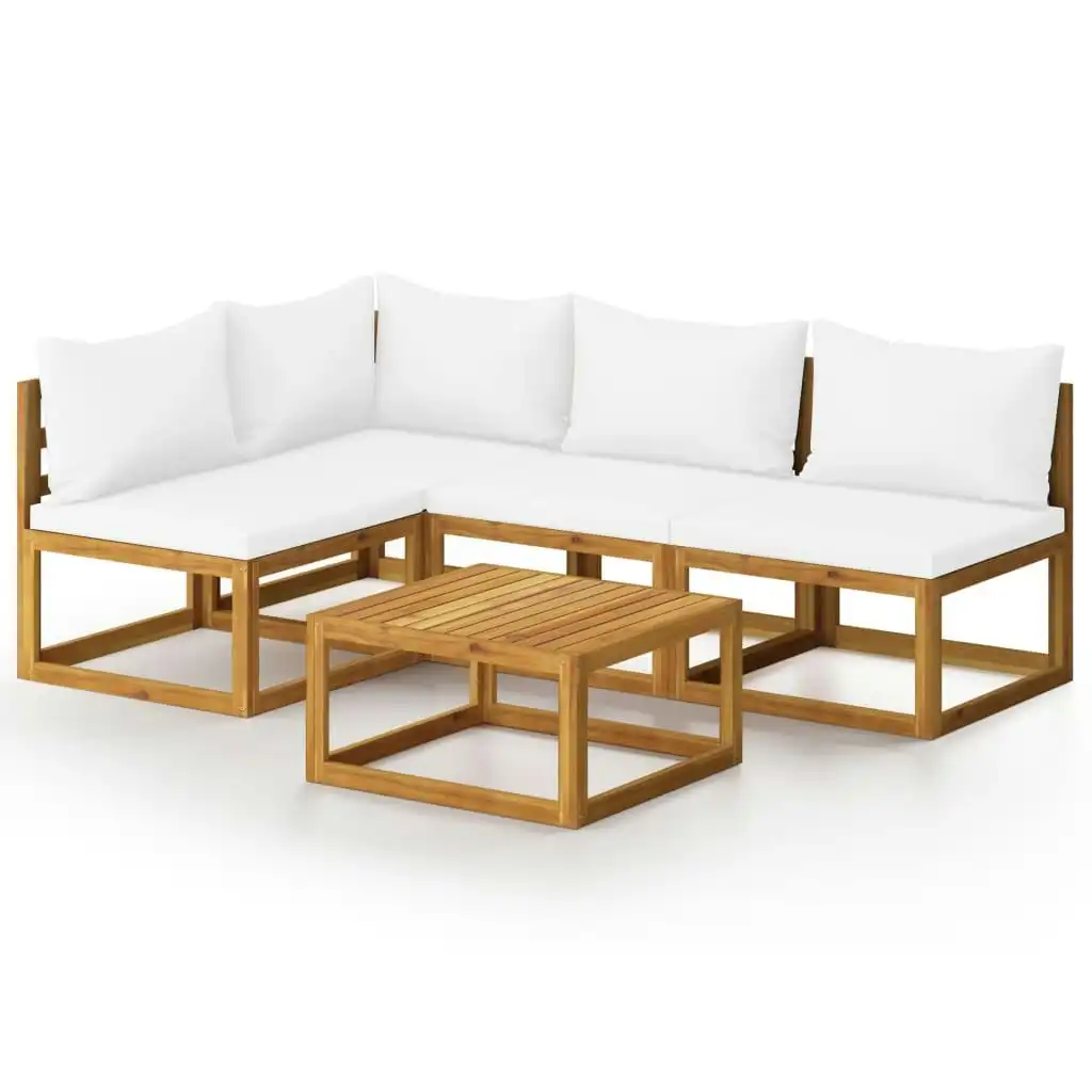 5 Piece Garden Lounge Set with Cushion Cream Solid Acacia Wood 3057657