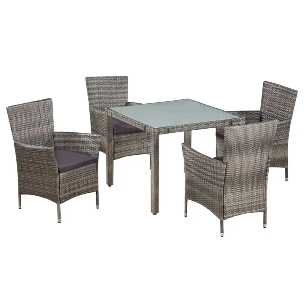 5 Piece Outdoor Dining Set with Cushions Poly Rattan Grey 44072