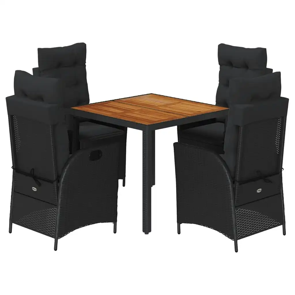 5 Piece Garden Dining Set with Cushions Black Poly Rattan 3213096