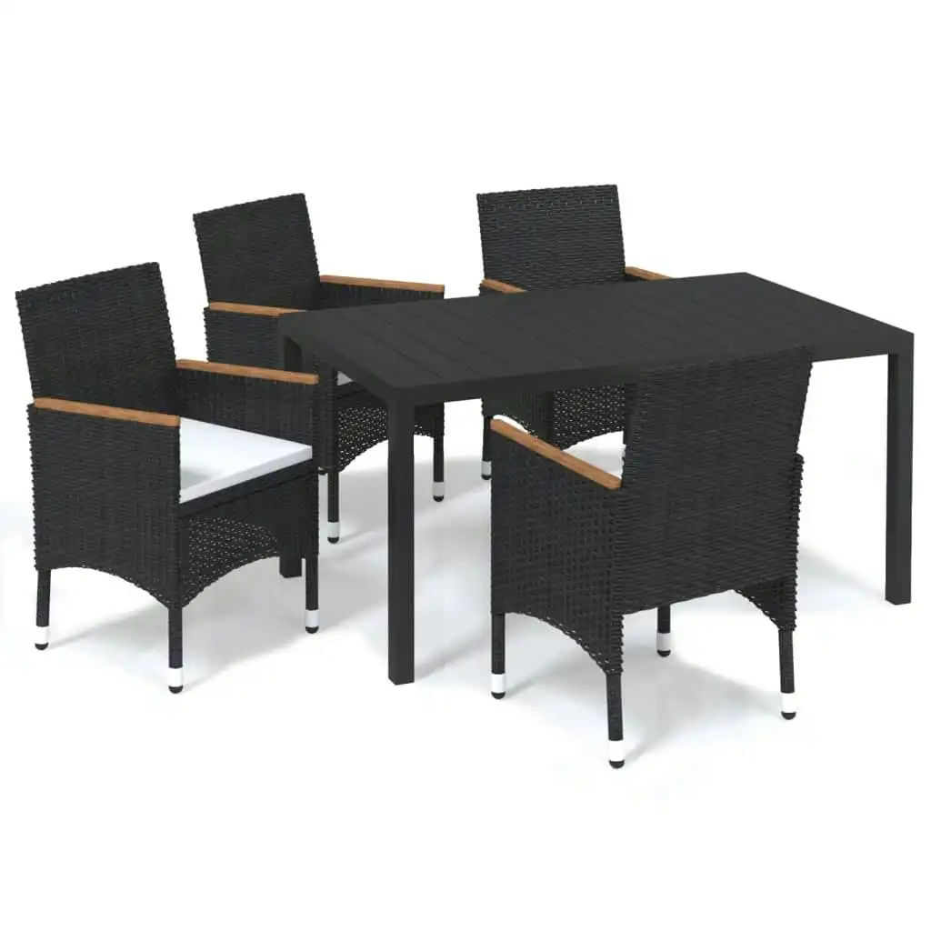 5 Piece Garden Dining Set with Cushions Poly Rattan Black 3095017