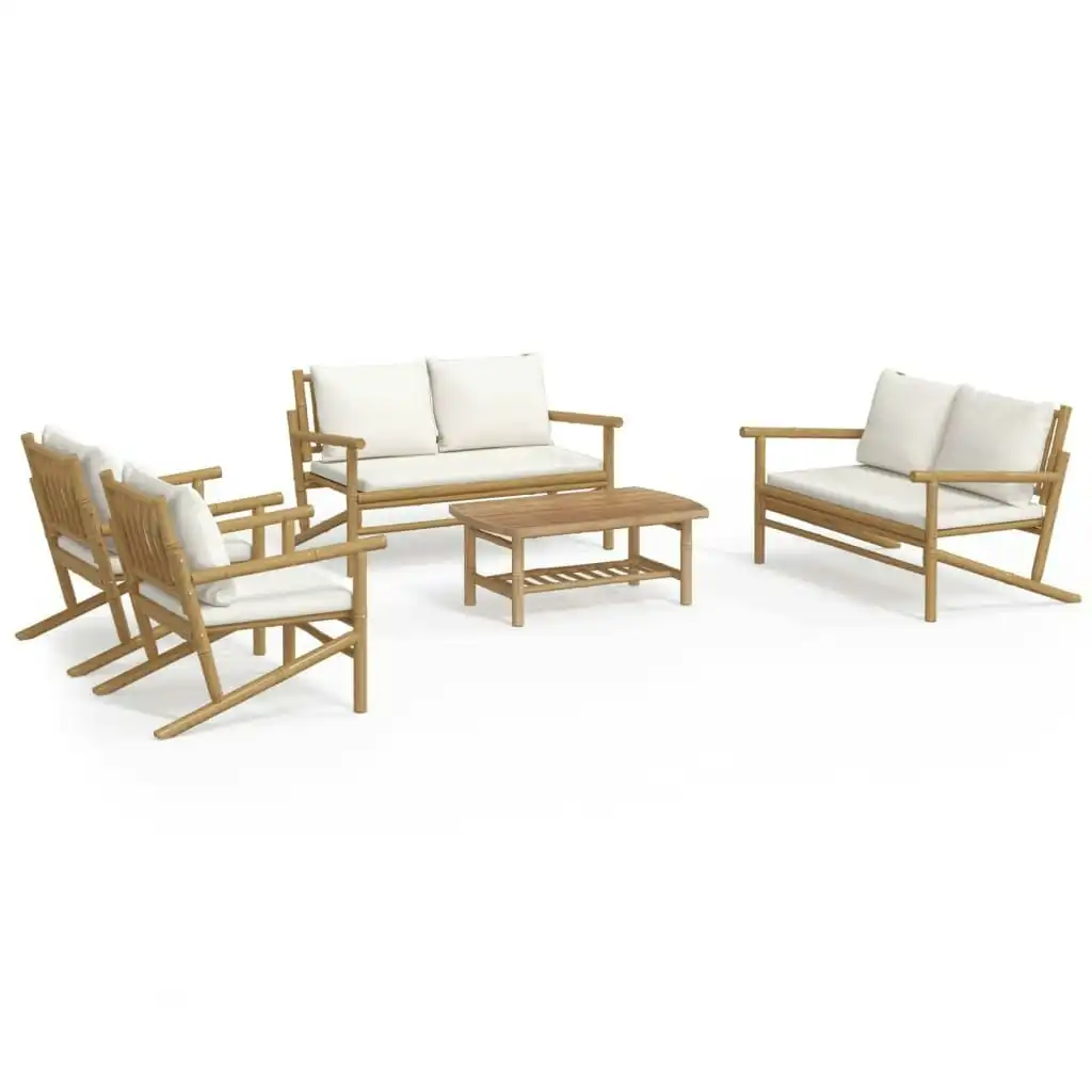 5 Piece Garden Lounge Set with Cream White Cushions Bamboo 3156475