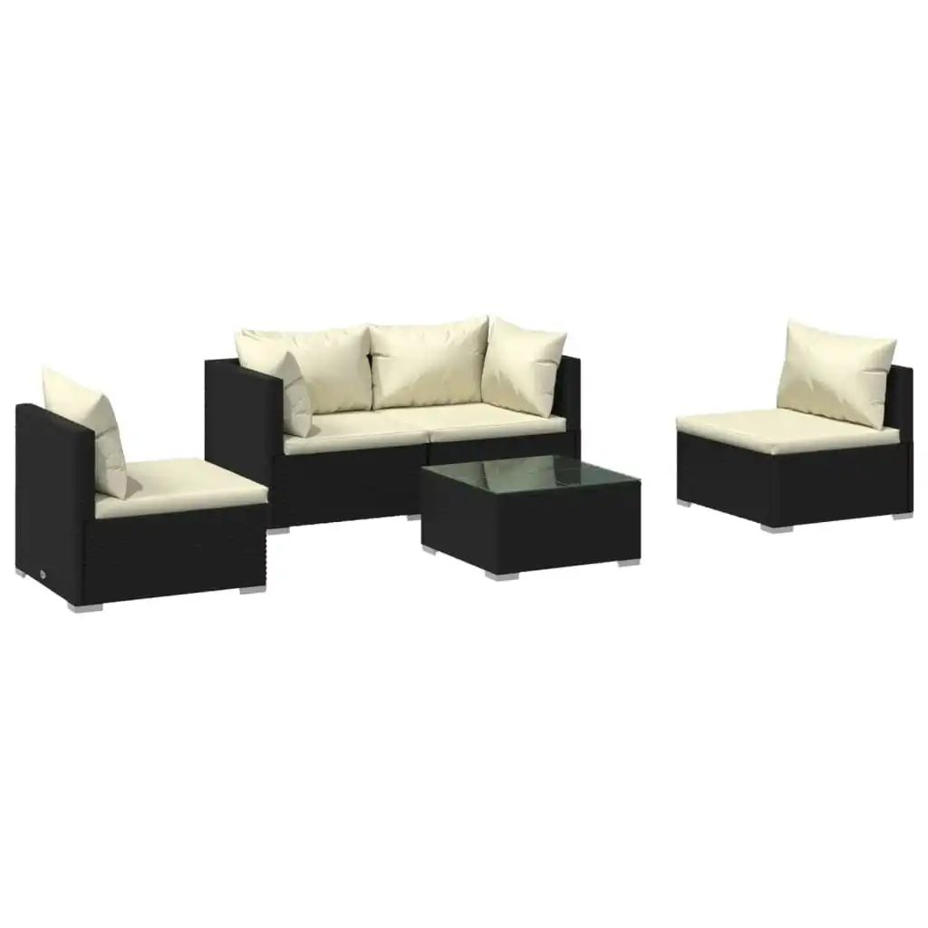 5 Piece Garden Lounge Set with Cushions Poly Rattan Black 3102175