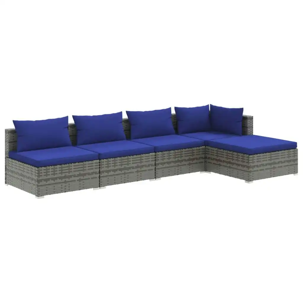 5 Piece Garden Lounge Set with Cushions Poly Rattan Grey 3101630