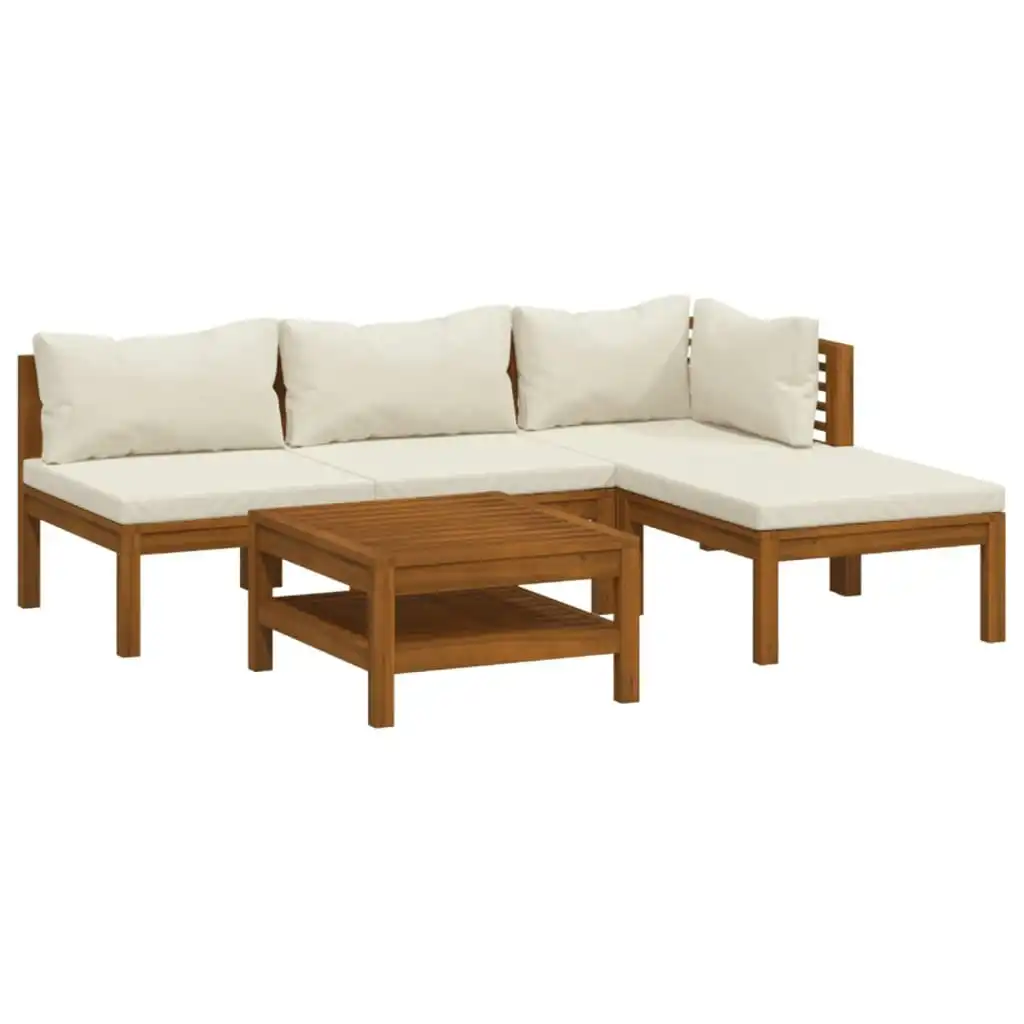 5 Piece Garden Lounge Set with Cream Cushion Solid Acacia Wood 3086926