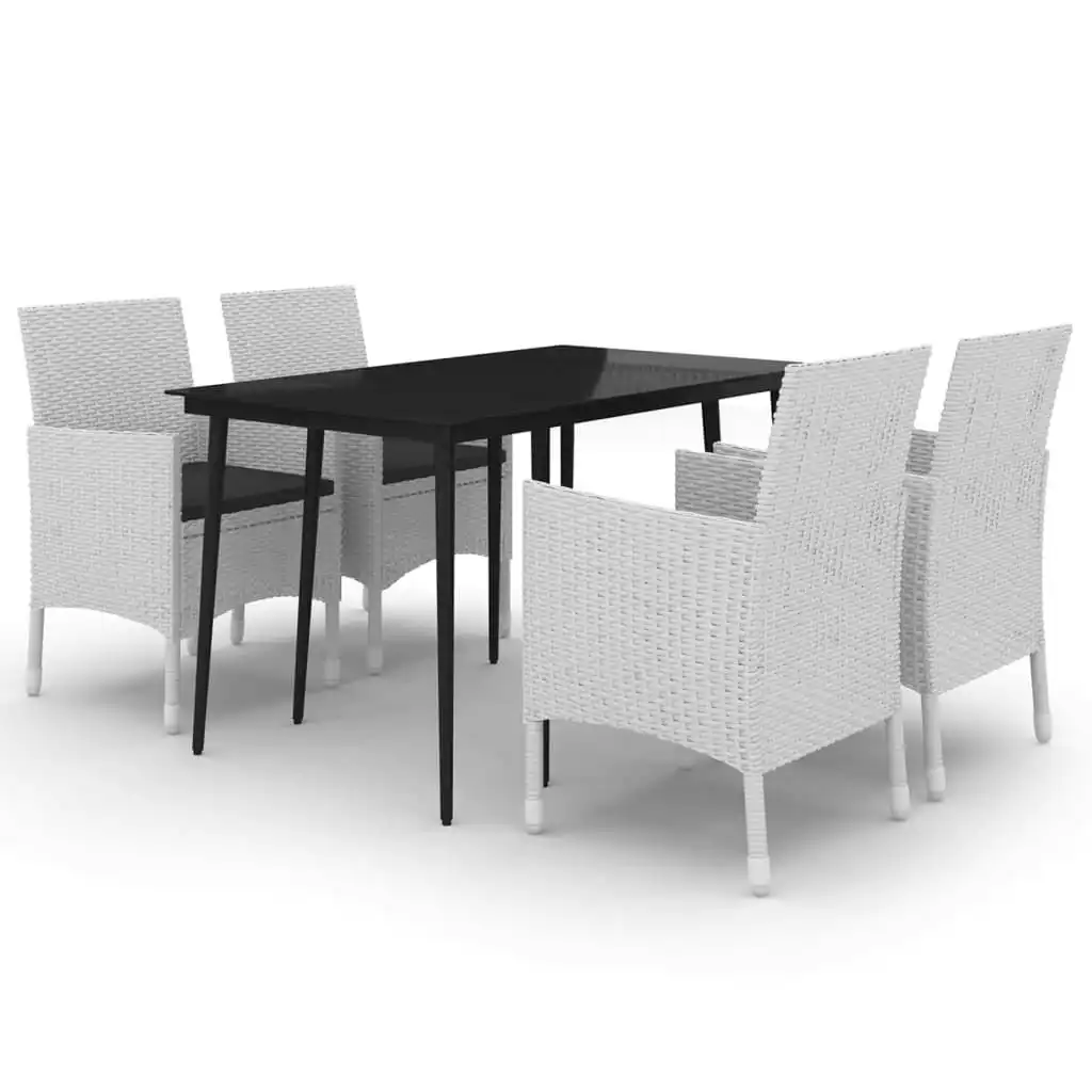 5 Piece Garden Dining Set with Cushions Poly Rattan and Glass 3099747