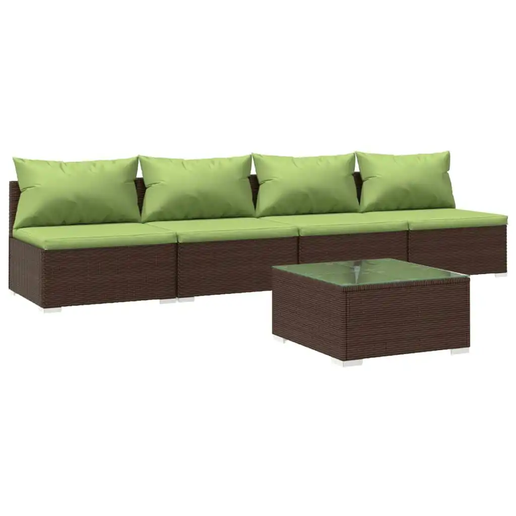 5 Piece Garden Lounge Set with Cushions Poly Rattan Brown 3101412