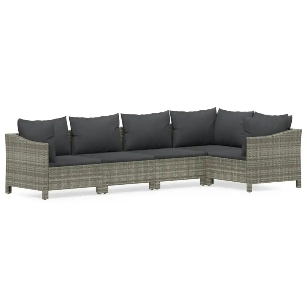 5 Piece Garden Lounge Set with Cushions Grey Poly Rattan 3187274