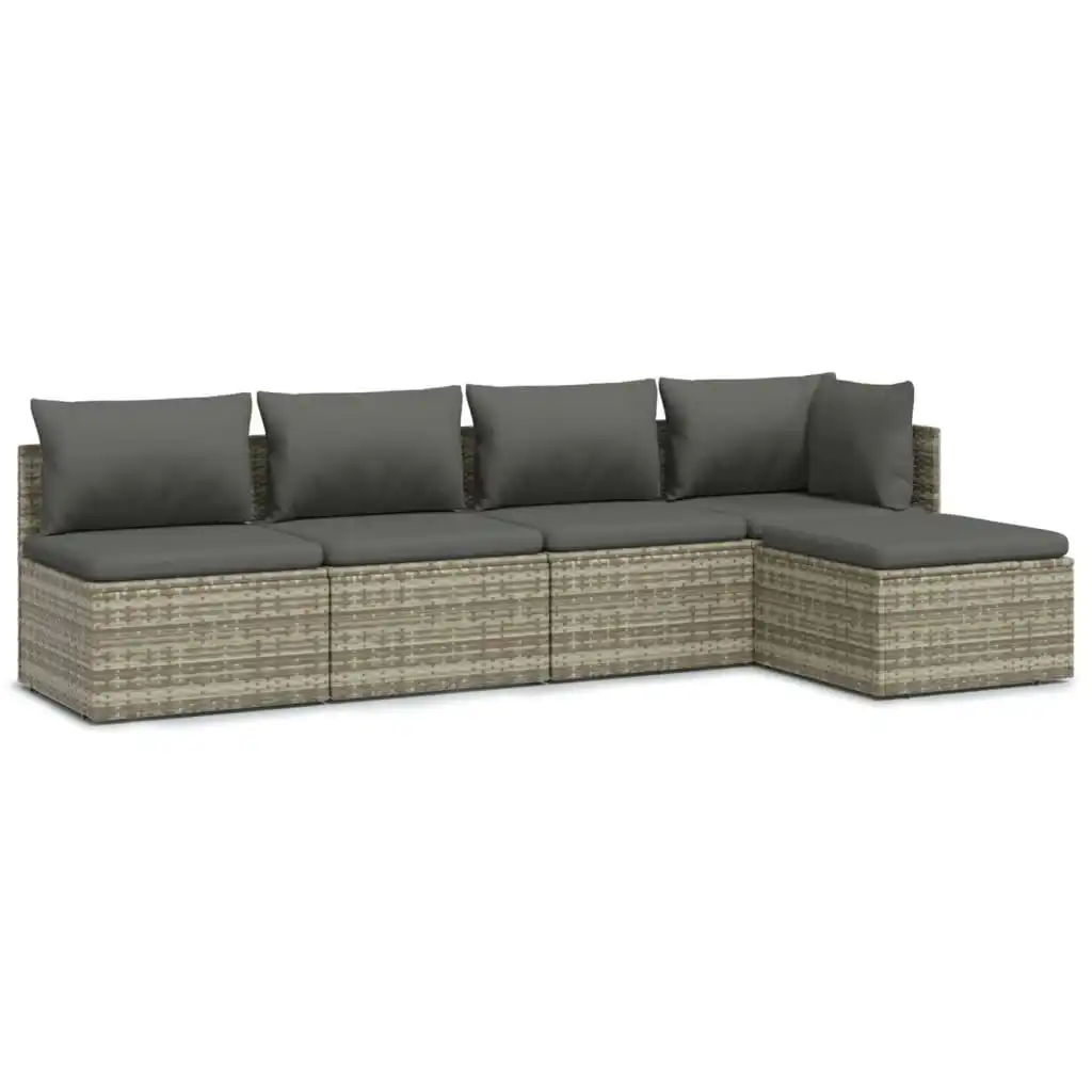 5 Piece Garden Lounge Set with Cushions Grey Poly Rattan 3157314