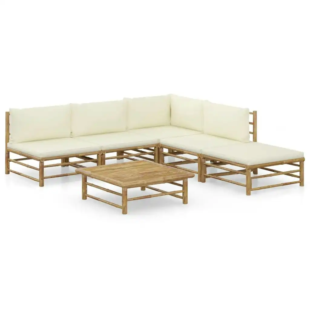 6 Piece Garden Lounge Set with Cream White Cushions Bamboo 3058235