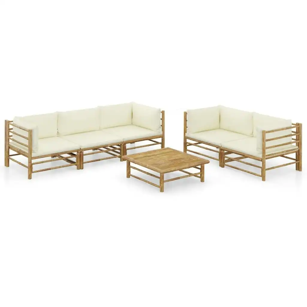 6 Piece Garden Lounge Set with Cream White Cushions Bamboo 3058209