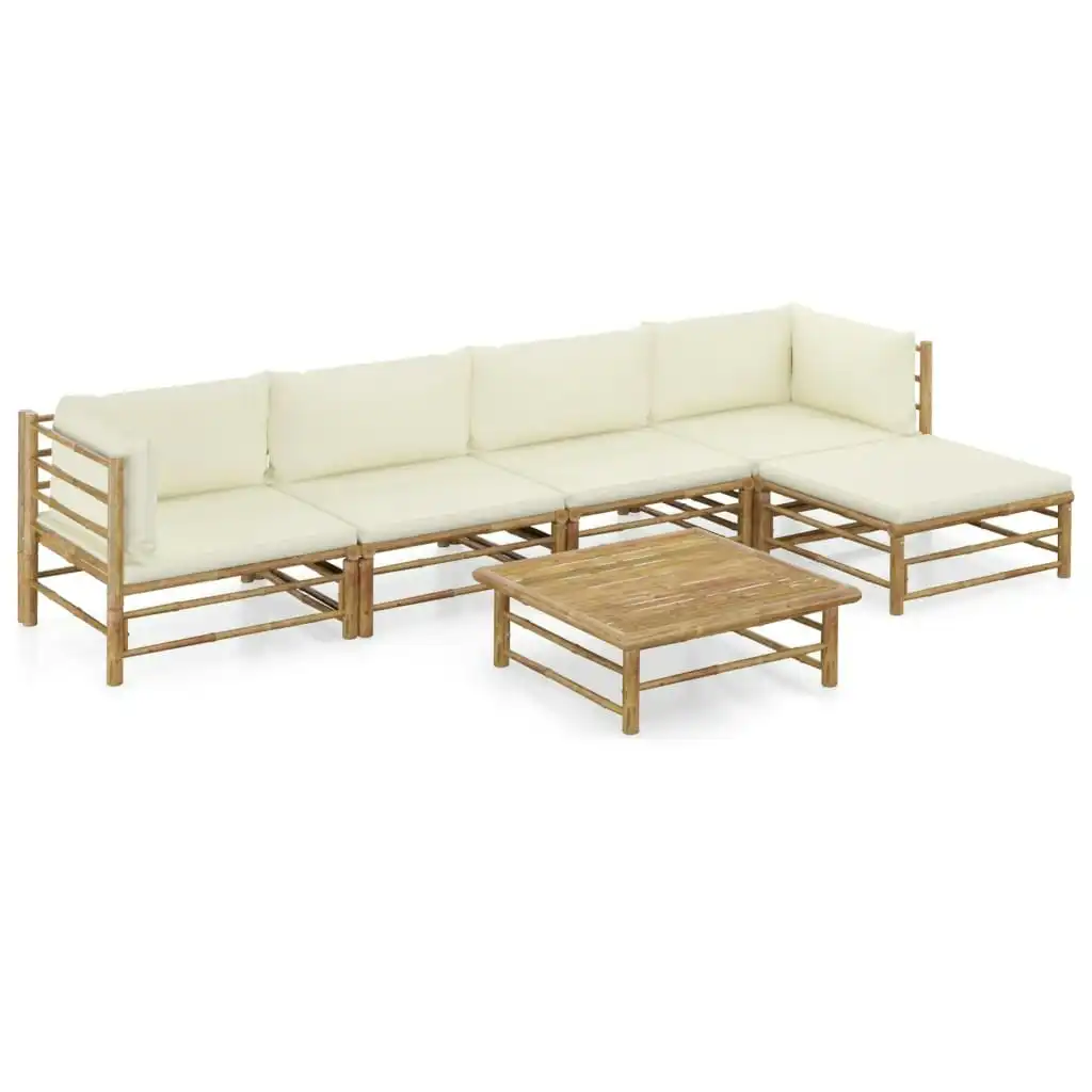 6 Piece Garden Lounge Set with Cream White Cushions Bamboo 3058237