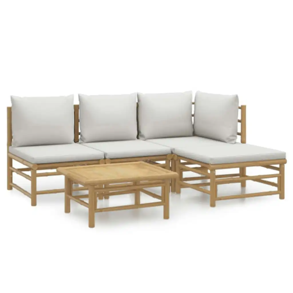 5 Piece Garden Lounge Set with Light Grey Cushions Bamboo 3155081