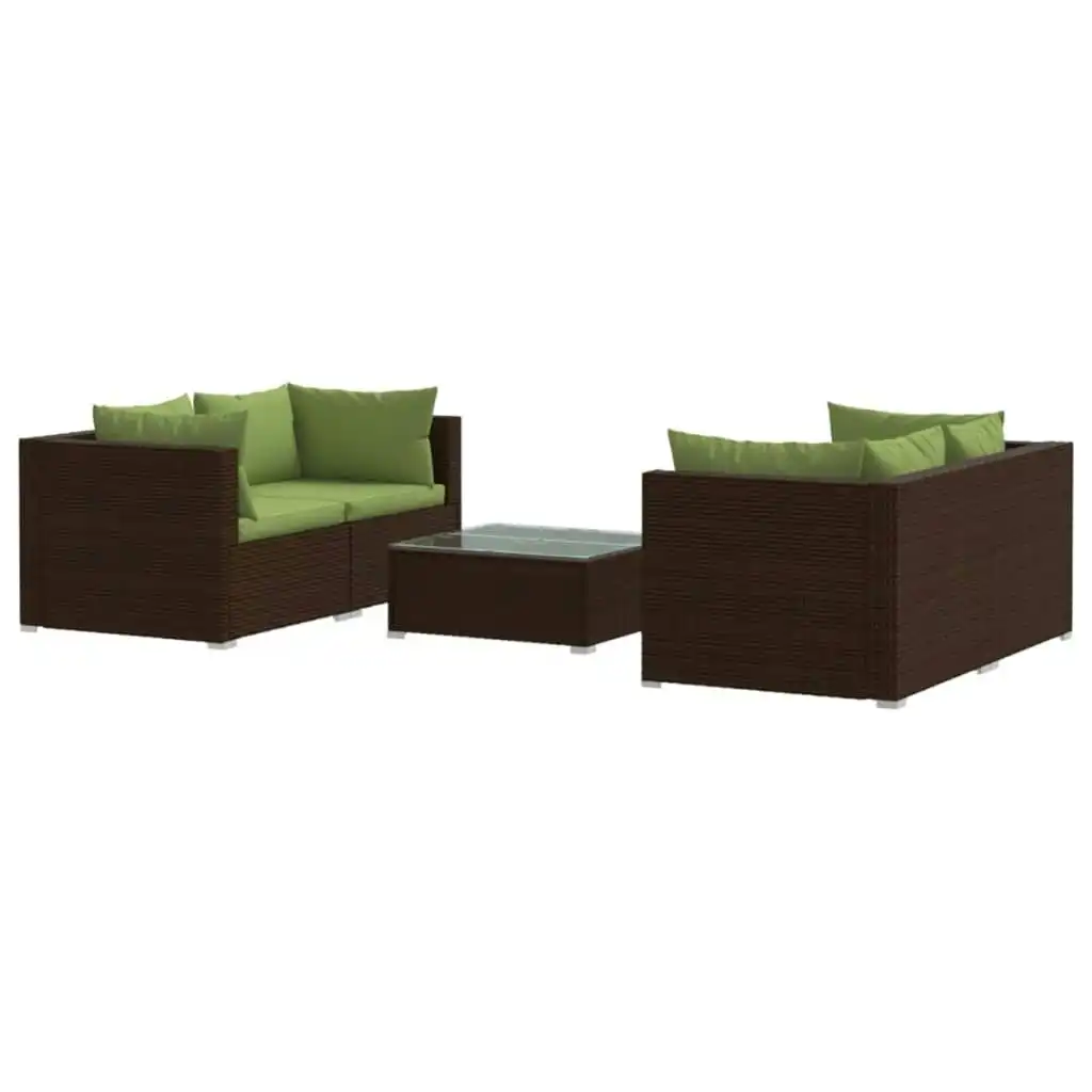 5 Piece Garden Lounge Set with Cushions Poly Rattan Brown 3101484