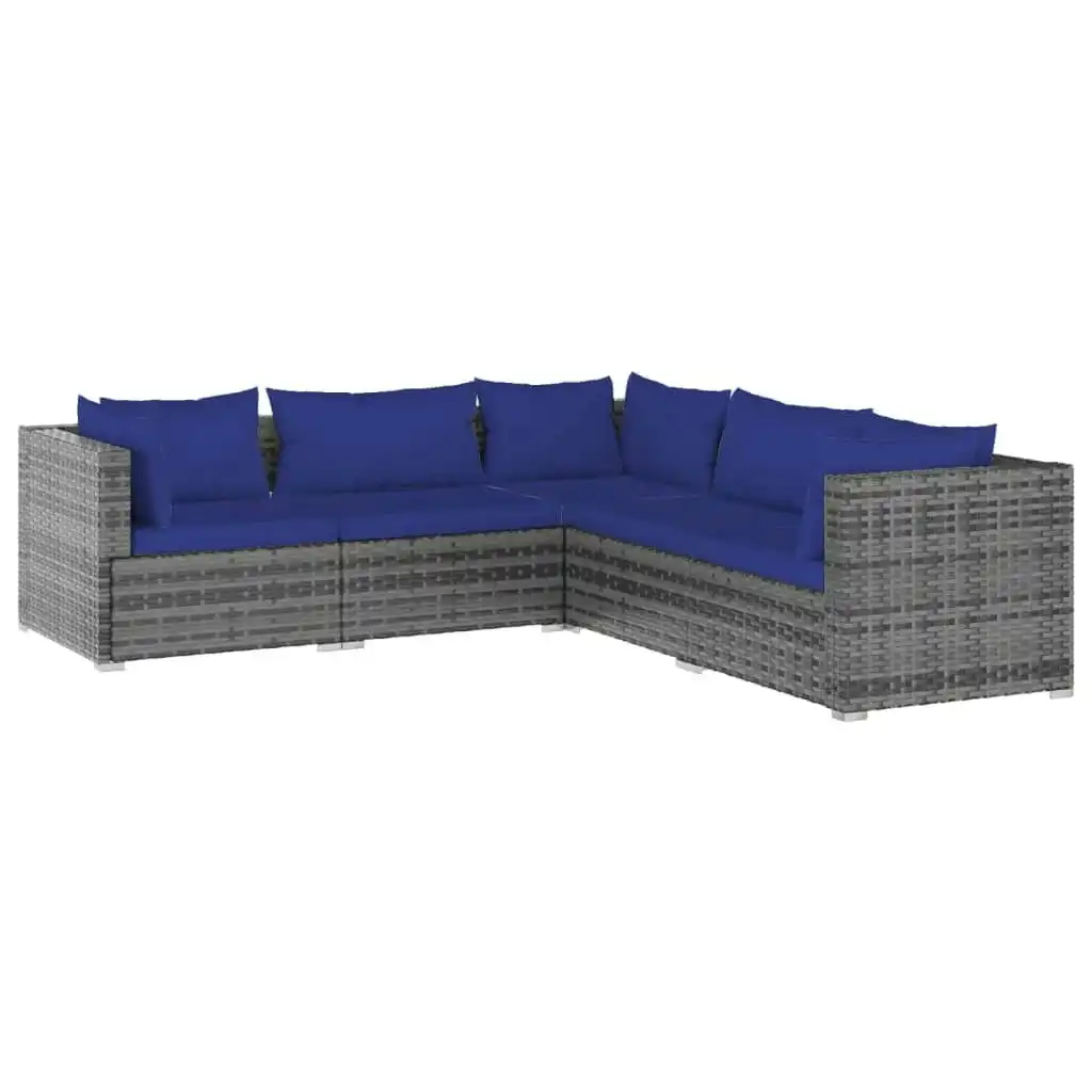 5 Piece Garden Lounge Set with Cushions Poly Rattan Grey 3101702