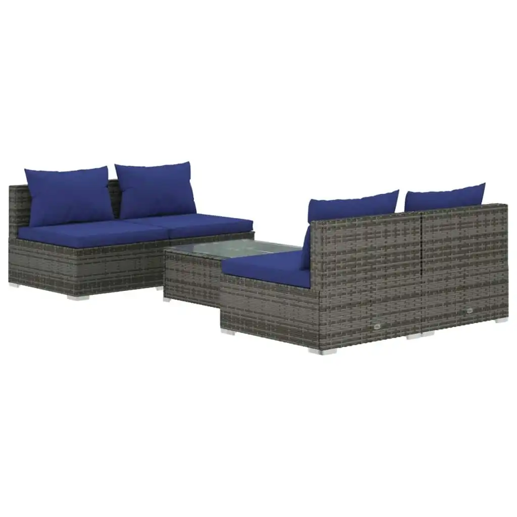 5 Piece Garden Lounge Set with Cushions Poly Rattan Grey 3101446
