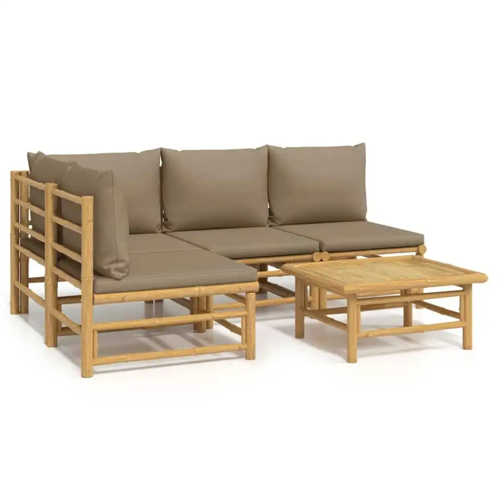 5 Piece Garden Lounge Set with Taupe Cushions  Bamboo 3155138