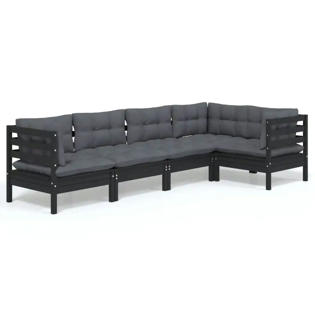 5 Piece Garden Lounge Set with Cushions Black Pinewood 3096386