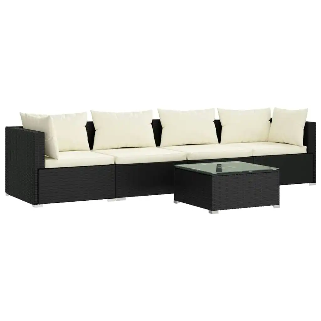 5 Piece Garden Lounge Set with Cushions Poly Rattan Black 3101431