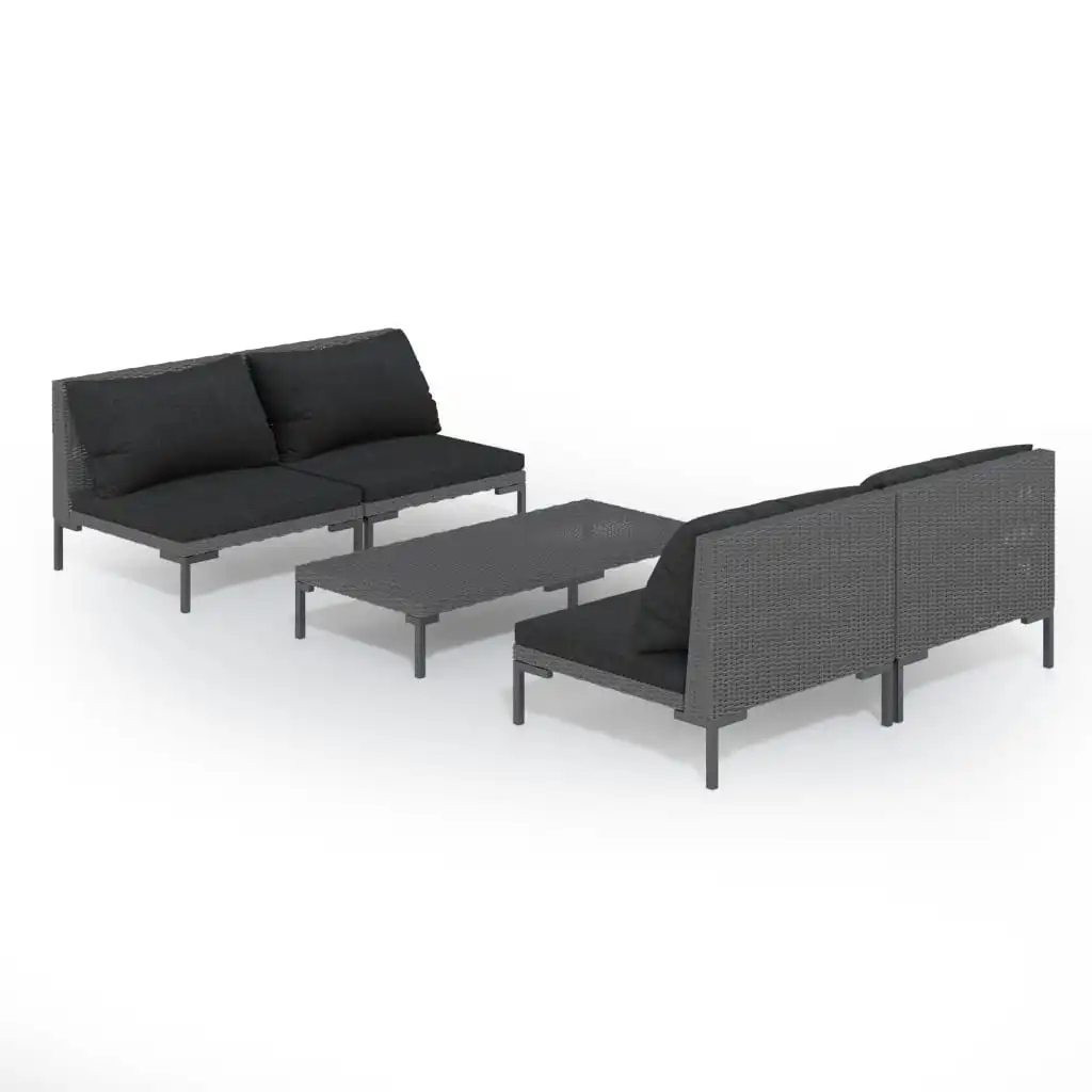 5 Piece Garden Lounge Set with Cushions Poly Rattan Dark Grey 3099793