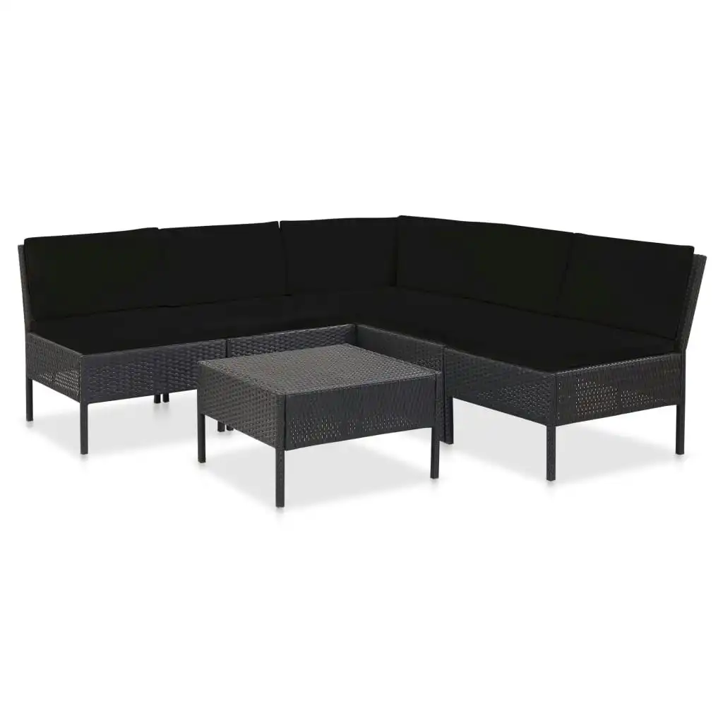 6 Piece Garden Lounge Set with Cushions Poly Rattan Black 48937