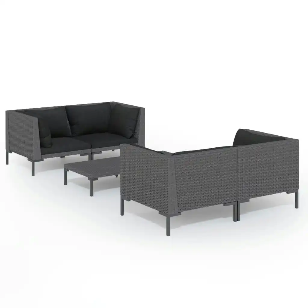 5 Piece Garden Lounge Set with Cushions Poly Rattan Dark Grey 3099798