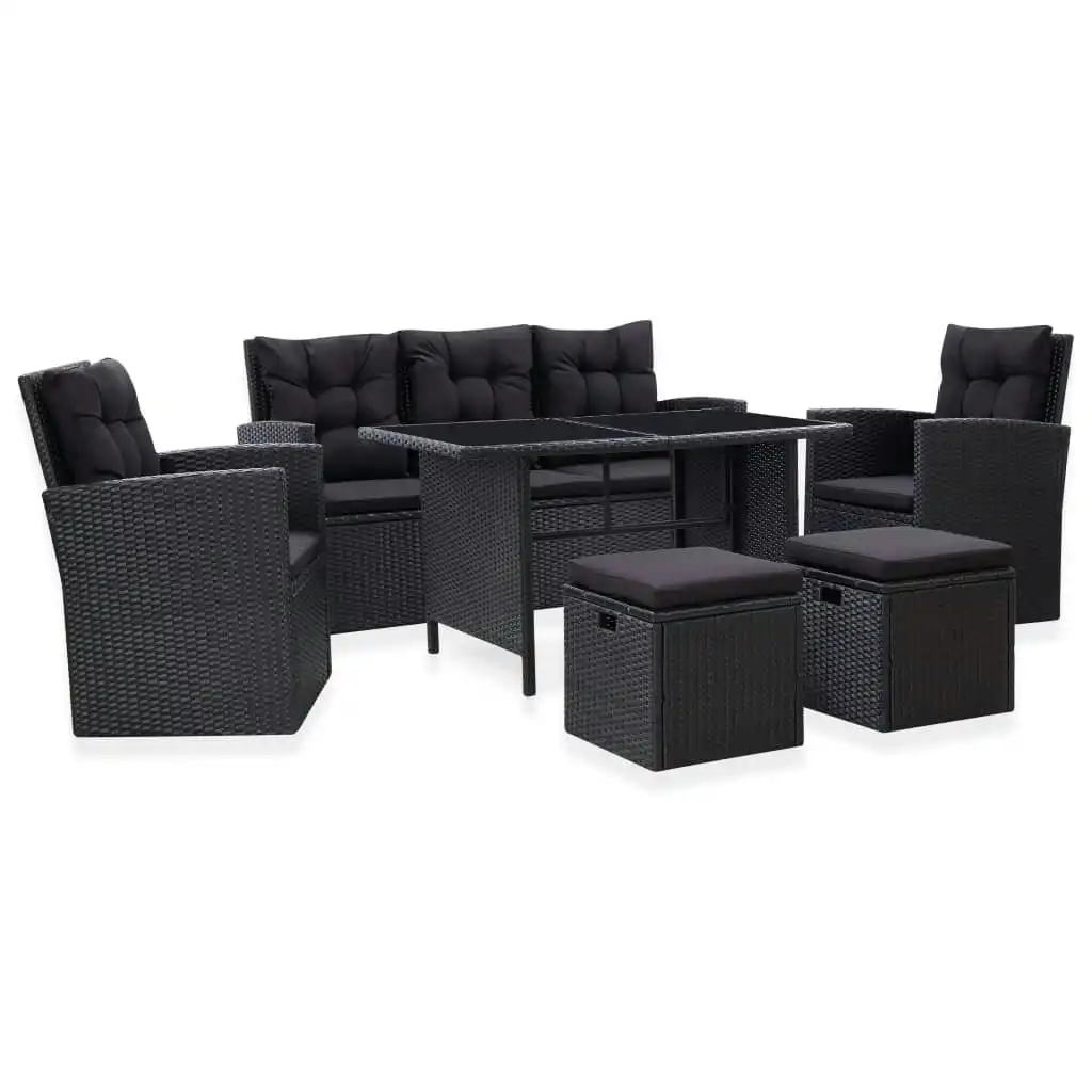 6 Piece Garden Lounge Set with Cushions Poly Rattan Black 46094